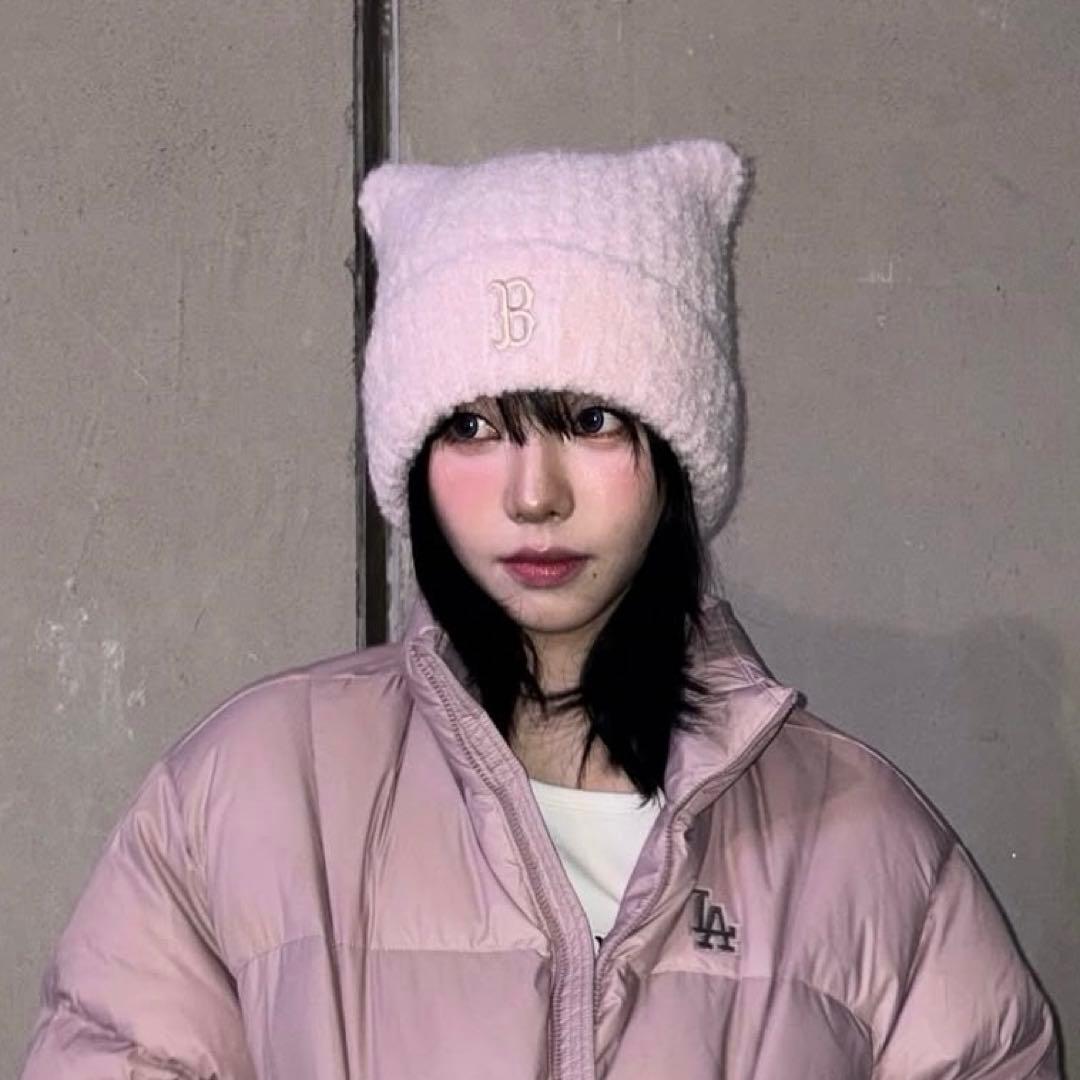 MLB Korea☆完売品☆MLB 猫耳 ミャオン ビーニー ピンク カリナ着用