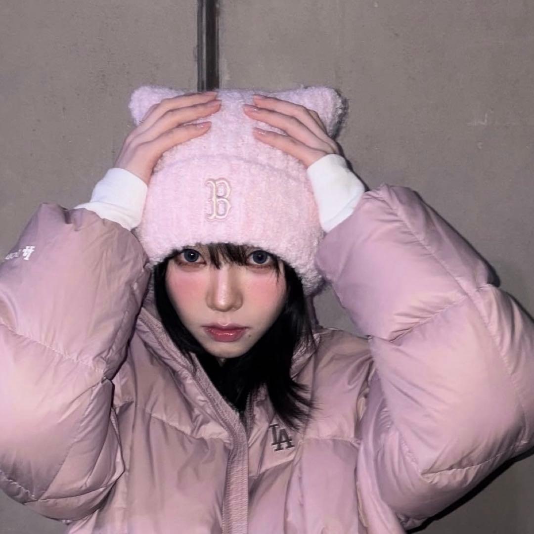 MLB Korea☆完売品☆MLB 猫耳 ミャオン ビーニー ピンク カリナ着用