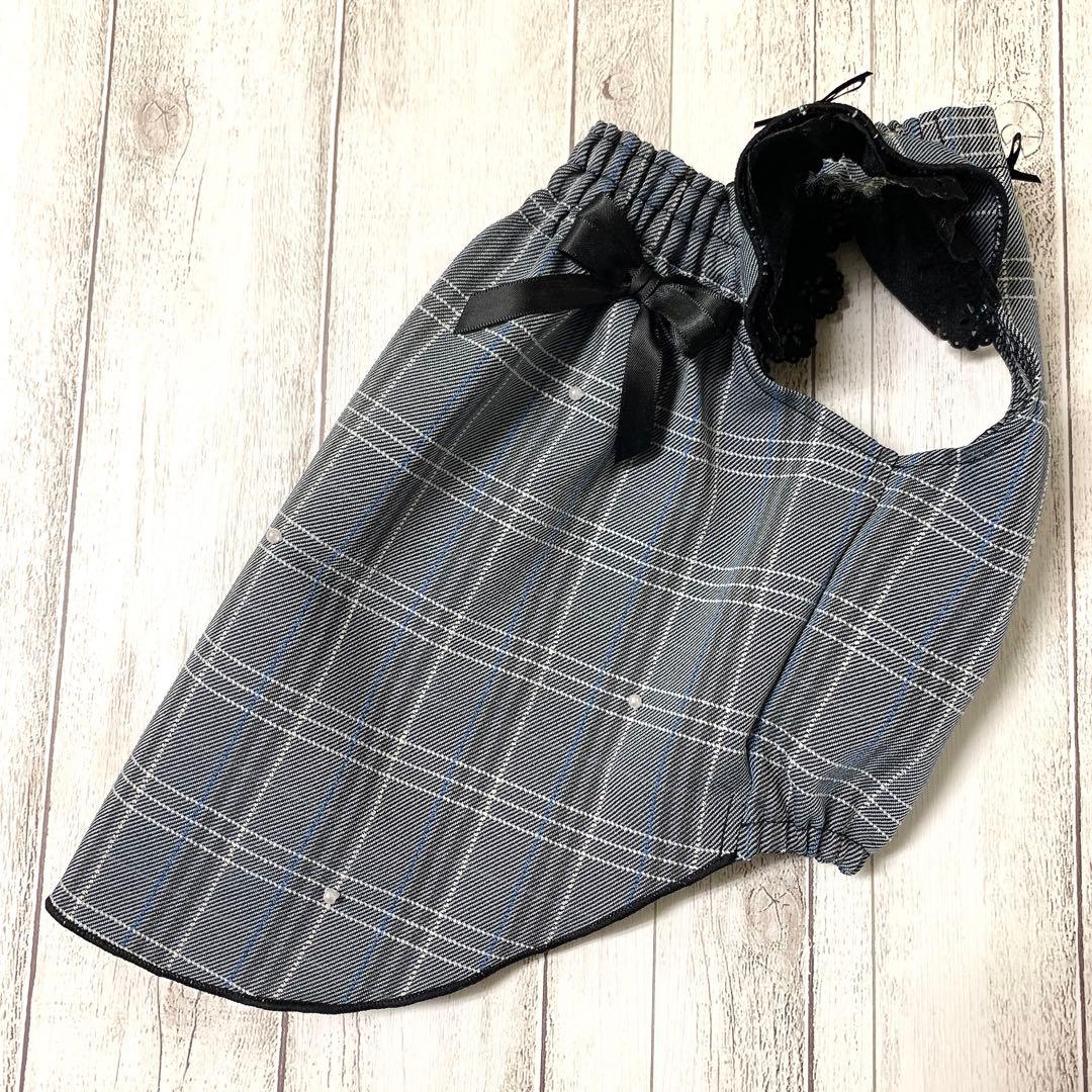 秋色チェックのパールオンギャザースモック/犬服/犬服ハンドメイド/ハンドメイド