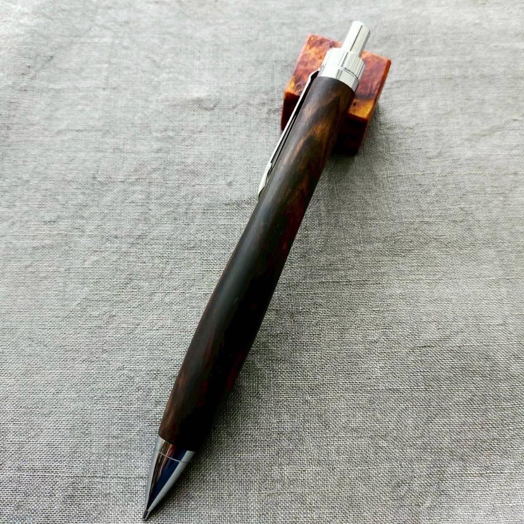 青黒檀　孔雀杢　ハンドメイド　木軸シャープペン　0.5mm　天然木　シルバー