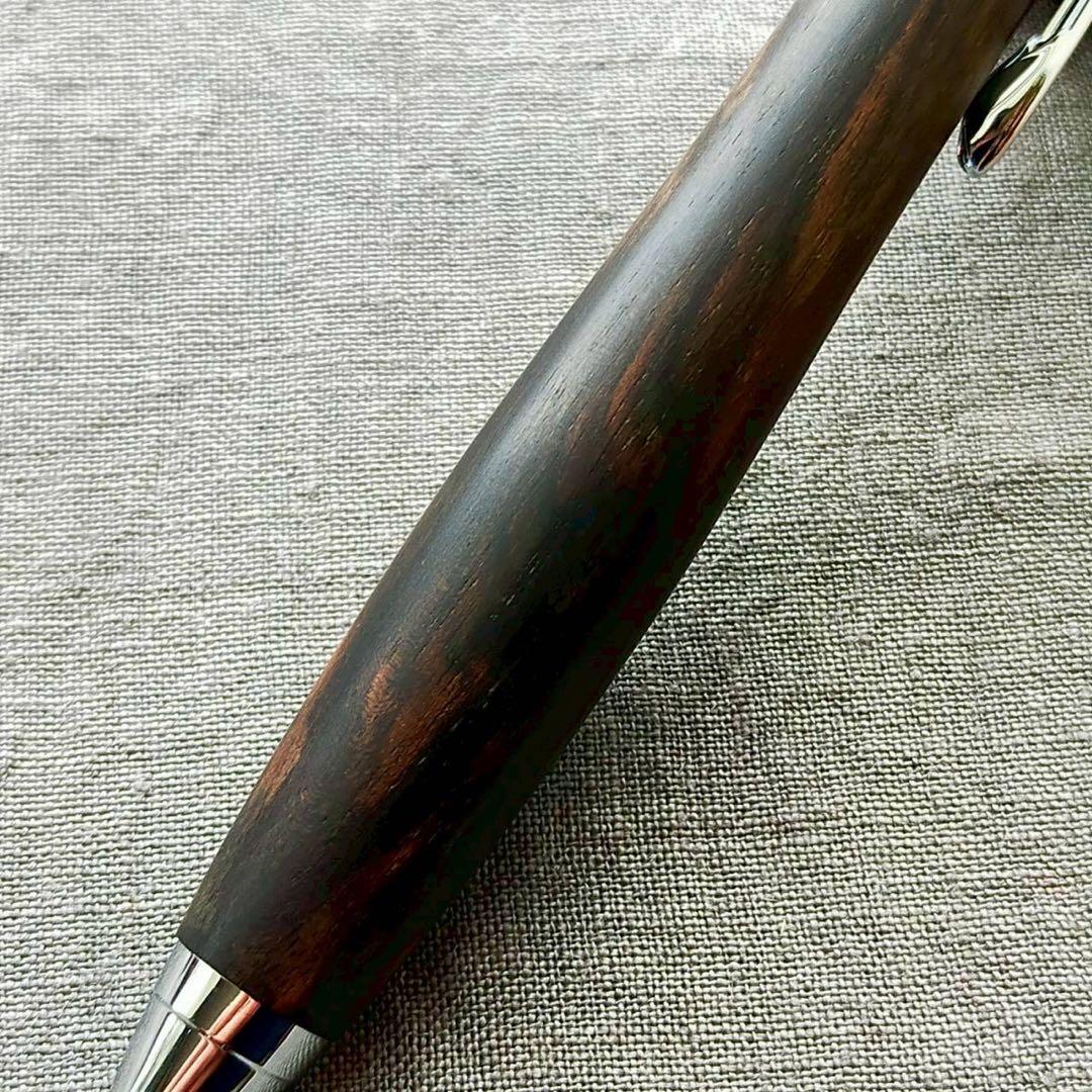 青黒檀　孔雀杢　ハンドメイド　木軸シャープペン　0.5mm　天然木　シルバー