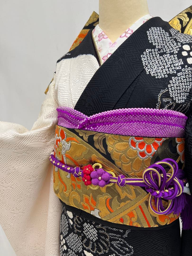 振り袖　フルセット　長襦袢　金彩加工　総絞り　モノトーン　成人式　592