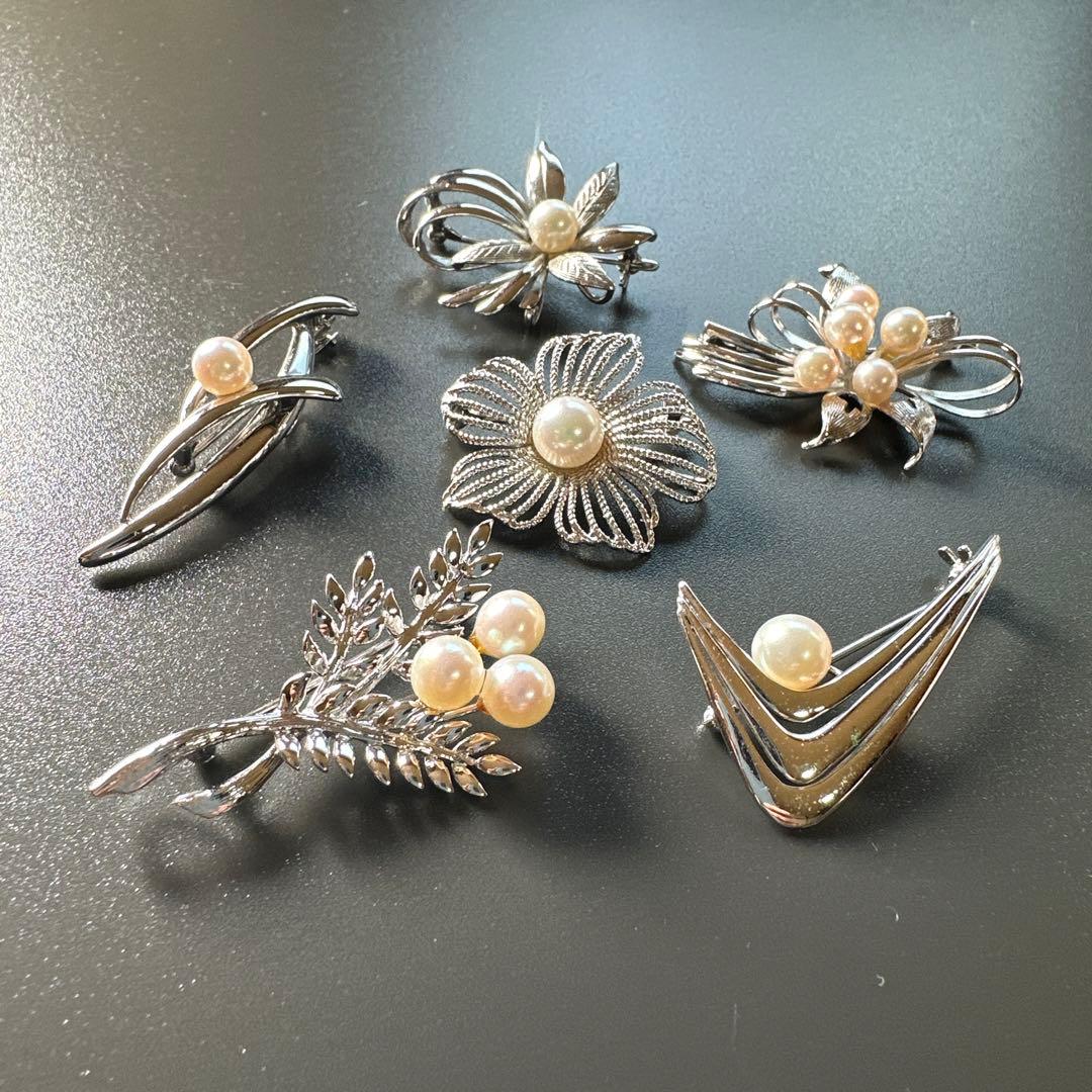 【vintage】田崎真珠含む　シルバー製　パールブローチ　6点　まとめ売り