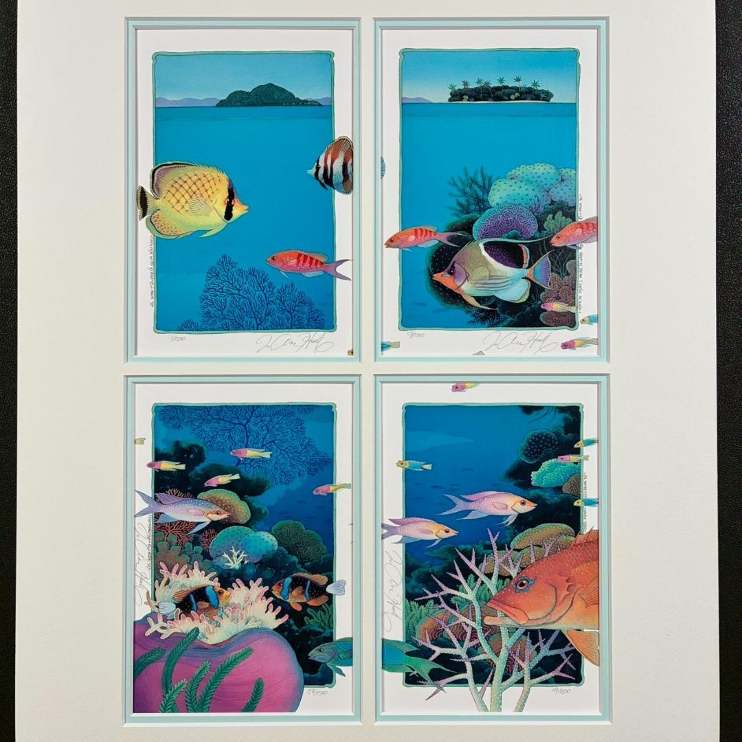 ジョアン・フック「サンゴ礁と熱帯魚」リトグラフ4点 直筆サイン入 額縁入