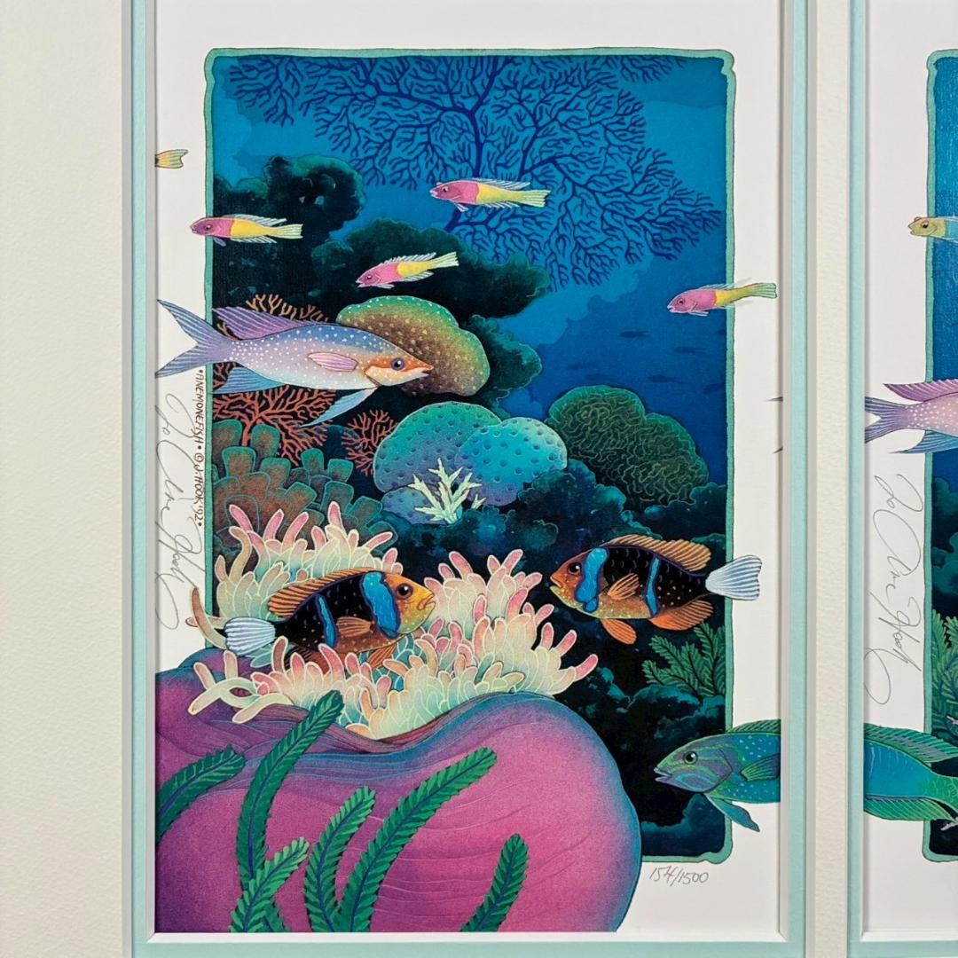 ジョアン・フック「サンゴ礁と熱帯魚」リトグラフ4点 直筆サイン入 額縁入