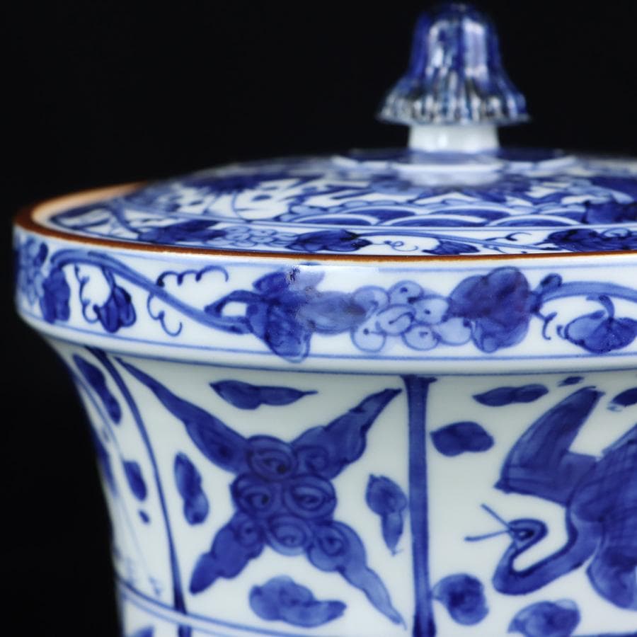 Y2842-2 茶道具 平安 高野昭阿弥 染付 水指 共箱　#5