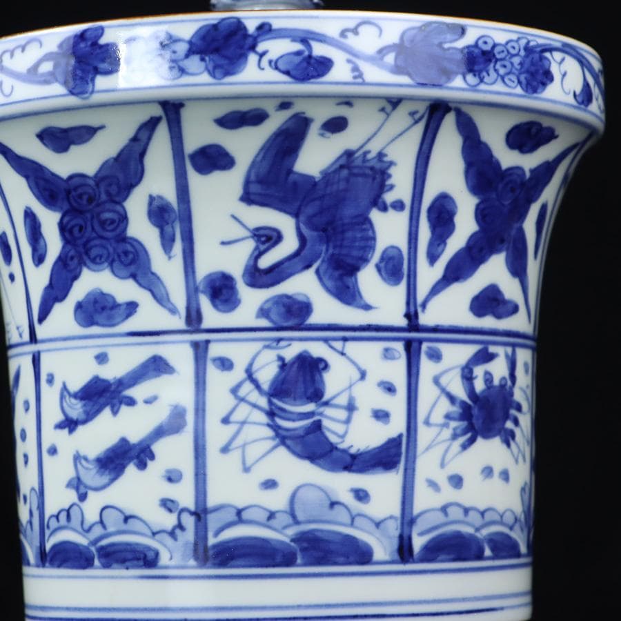 Y2842-2 茶道具 平安 高野昭阿弥 染付 水指 共箱　#5