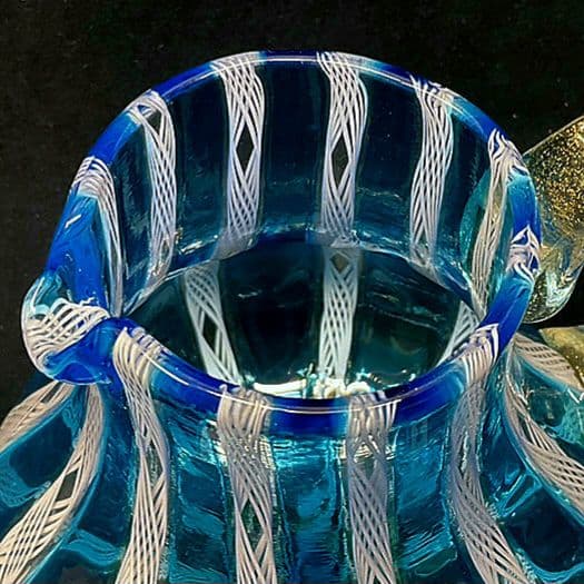 Murano ムラノ 金彩 蓋付き 水色 レース 水差し ピッチャー