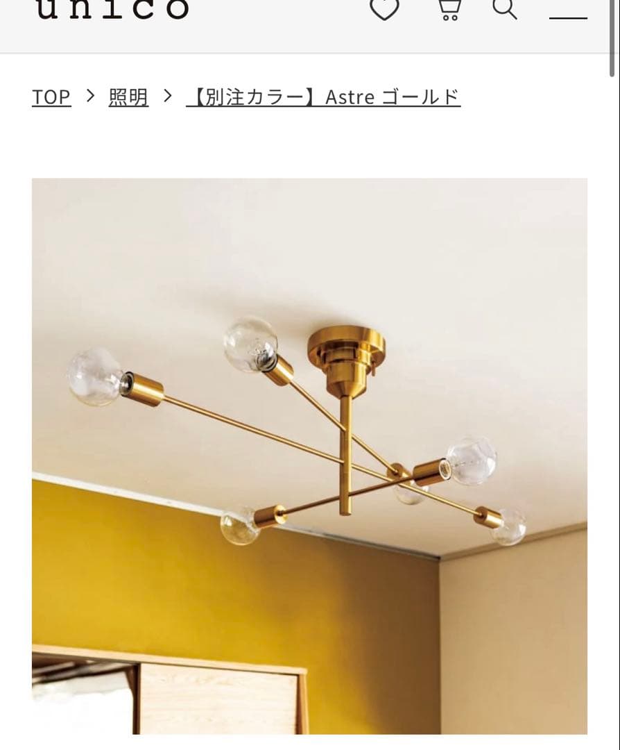 unico 別注 Astre 照明 ゴールド 6灯シーリングライト アストル