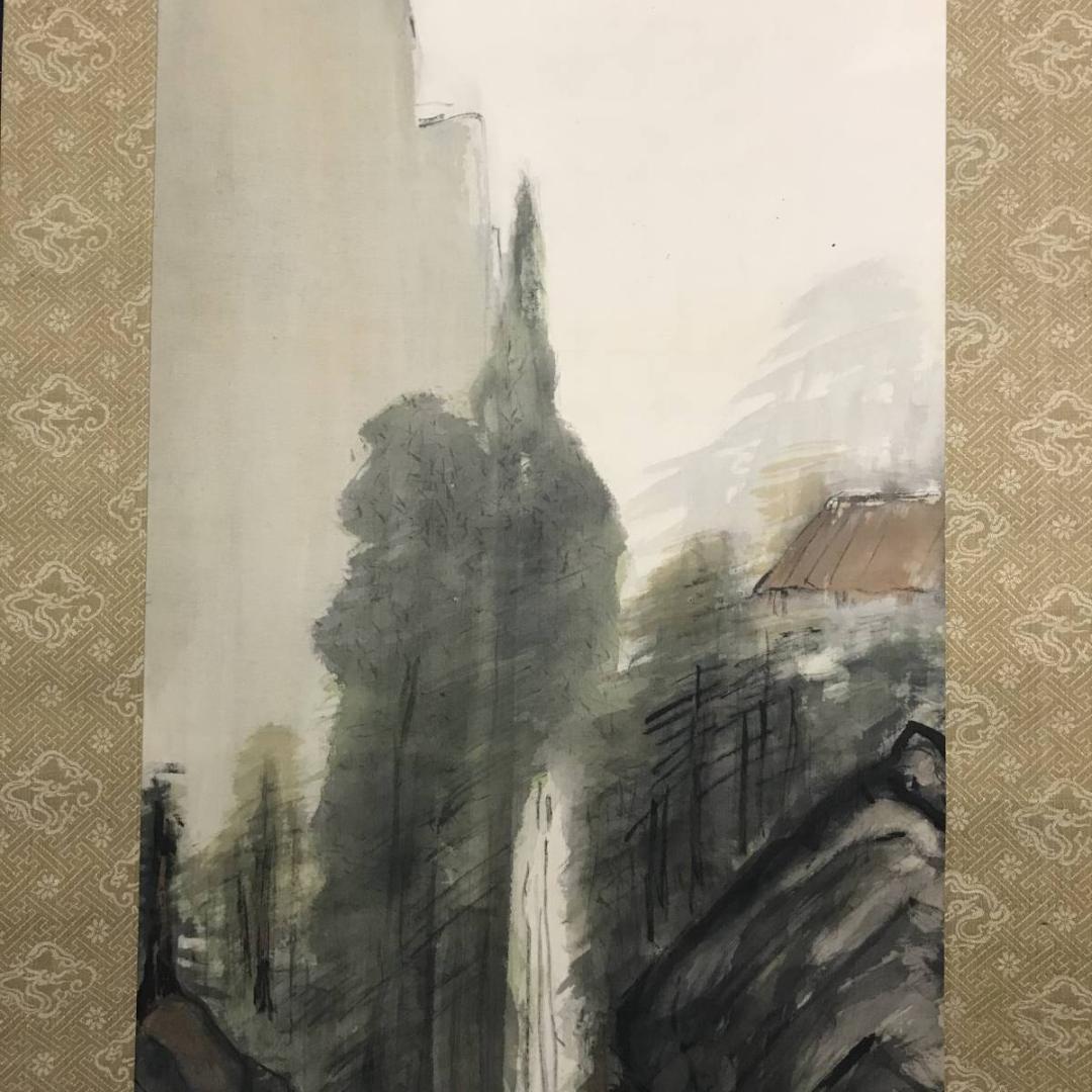 大樹/飛瀑仙趣之図/掛軸/名家伝来/AB-744