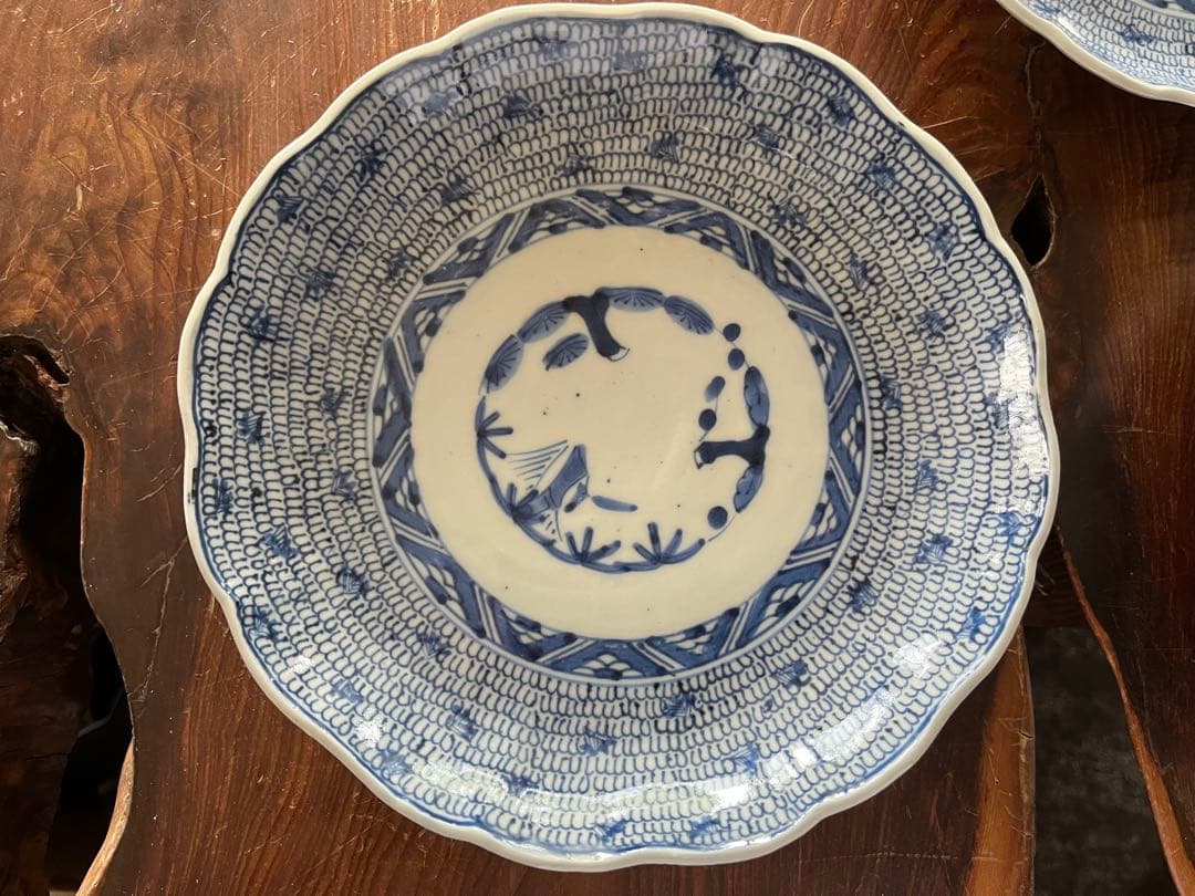 古伊万里　微塵唐草染付７寸3枚セット（太明成化年製）