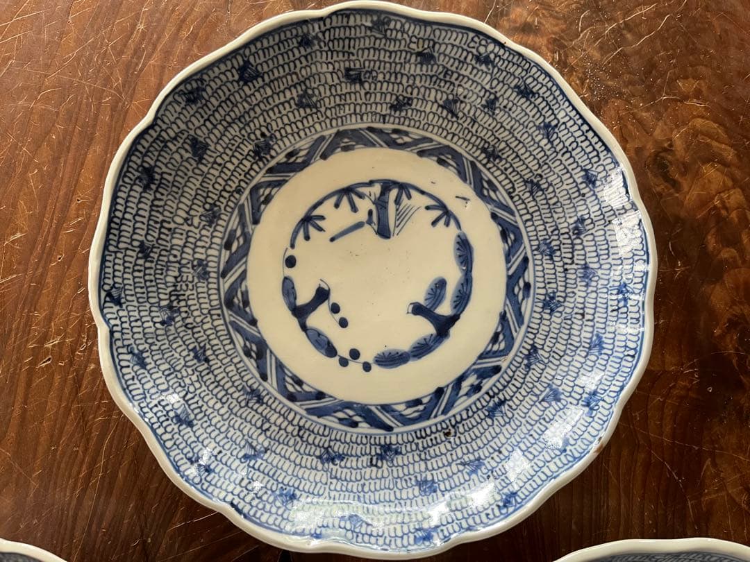 古伊万里　微塵唐草染付７寸3枚セット（太明成化年製）