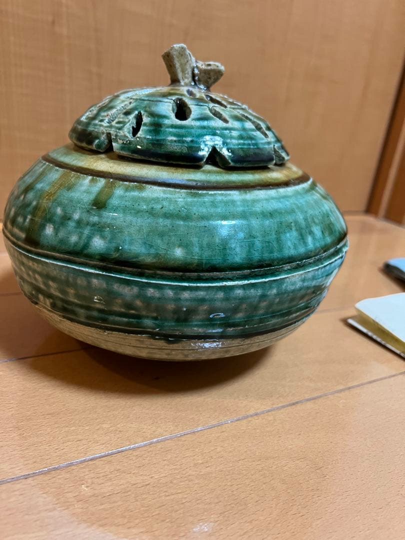 織部　香炉　玉置保夫　新品未使用　陶歴　共布　共箱付き