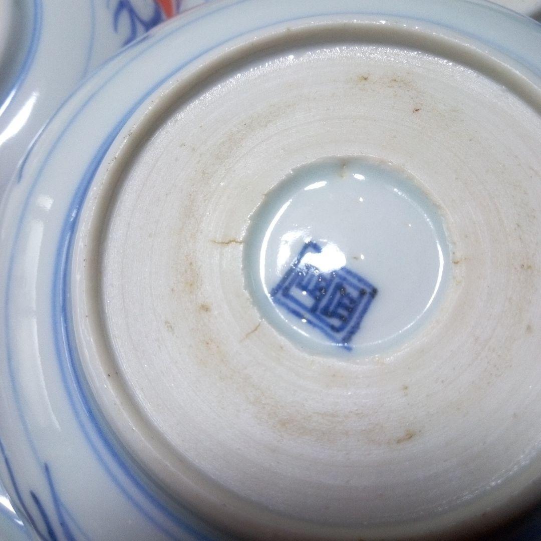 明治前期 古伊万里 なます皿 花文線描 ５枚