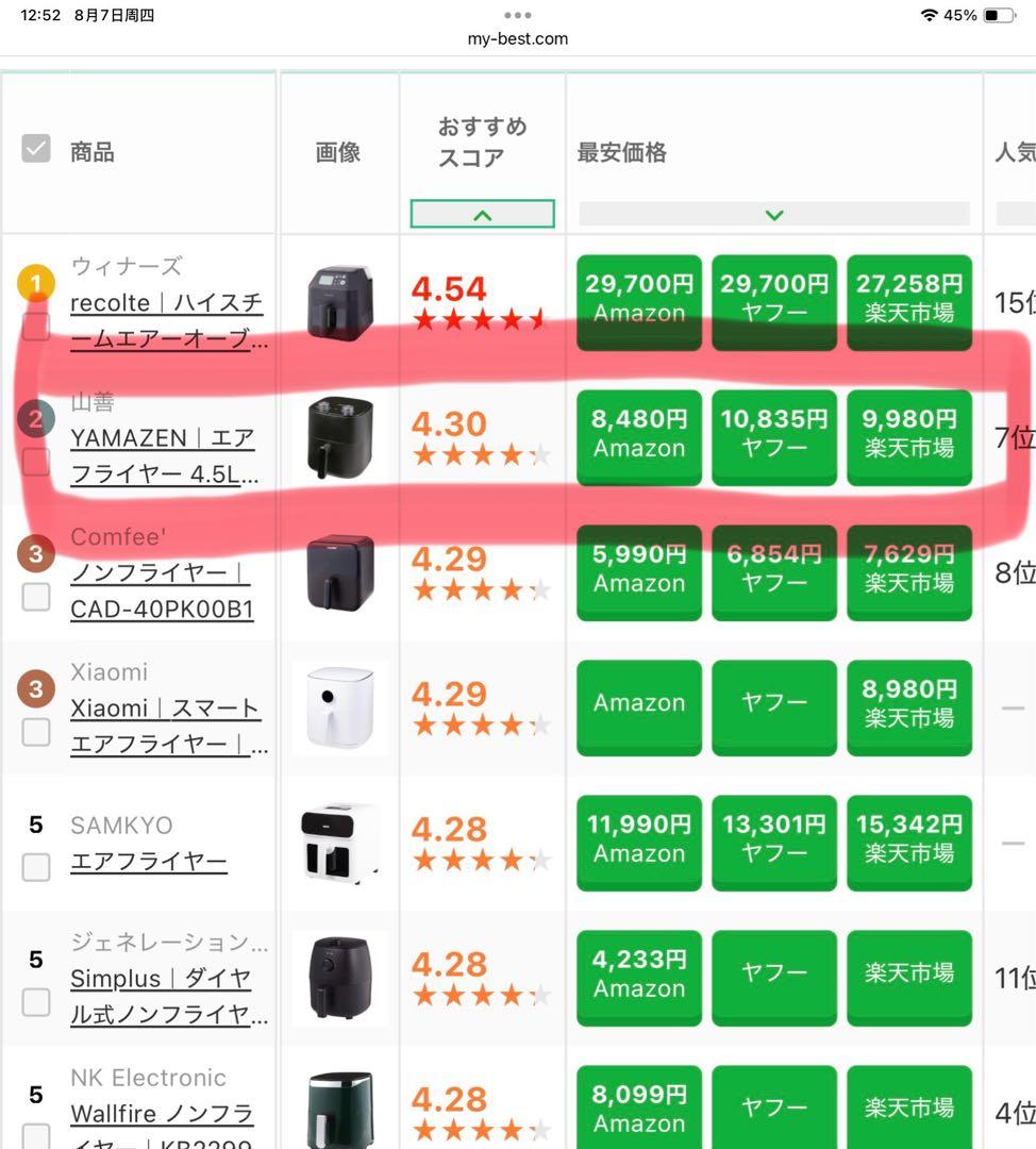 エアフライヤー ノンフライヤー YAH-AC120(B)山善4.5L大容量 新品