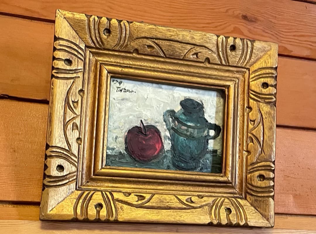 絵画　りんごと壺の絵画