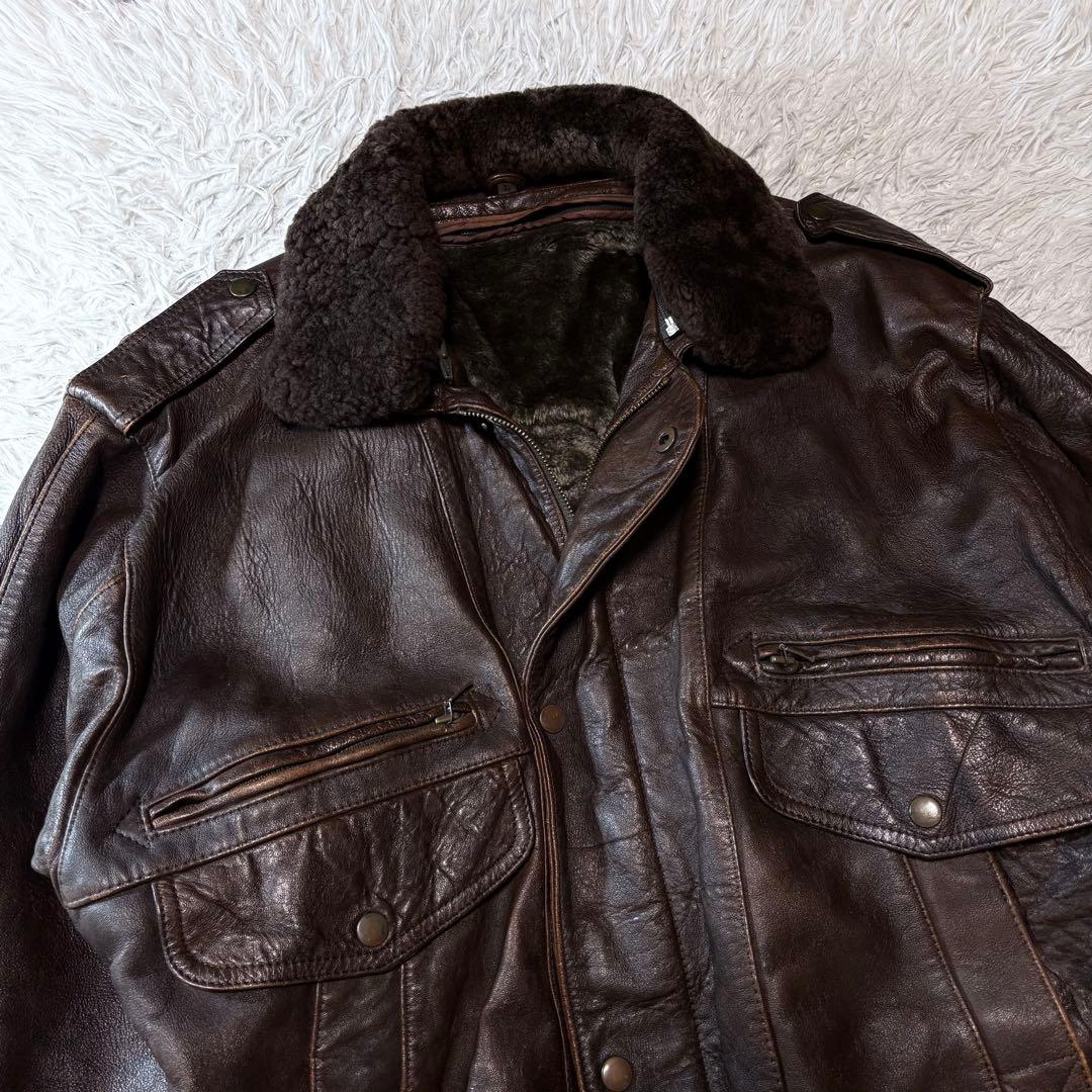 テイル ✨00s G1 レザーフライトジャケット ブラウン ボア襟 ライナ