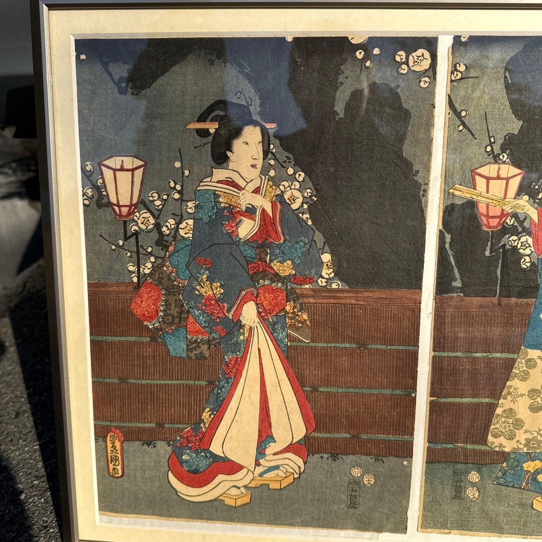 浮世絵 大判 木版画 女性と花 lanterns