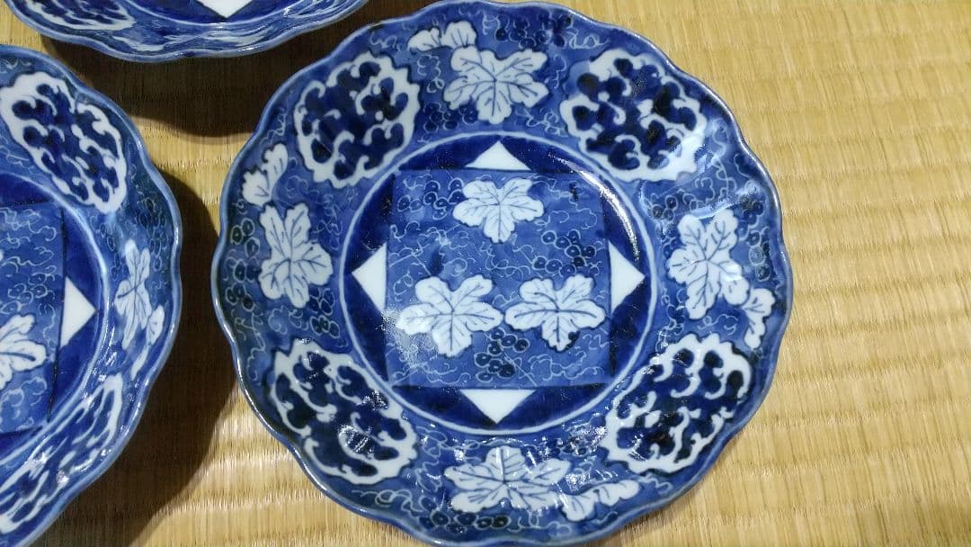 ５客　古伊万里　染付　葡萄紋　向付・皿・鉢　美品！