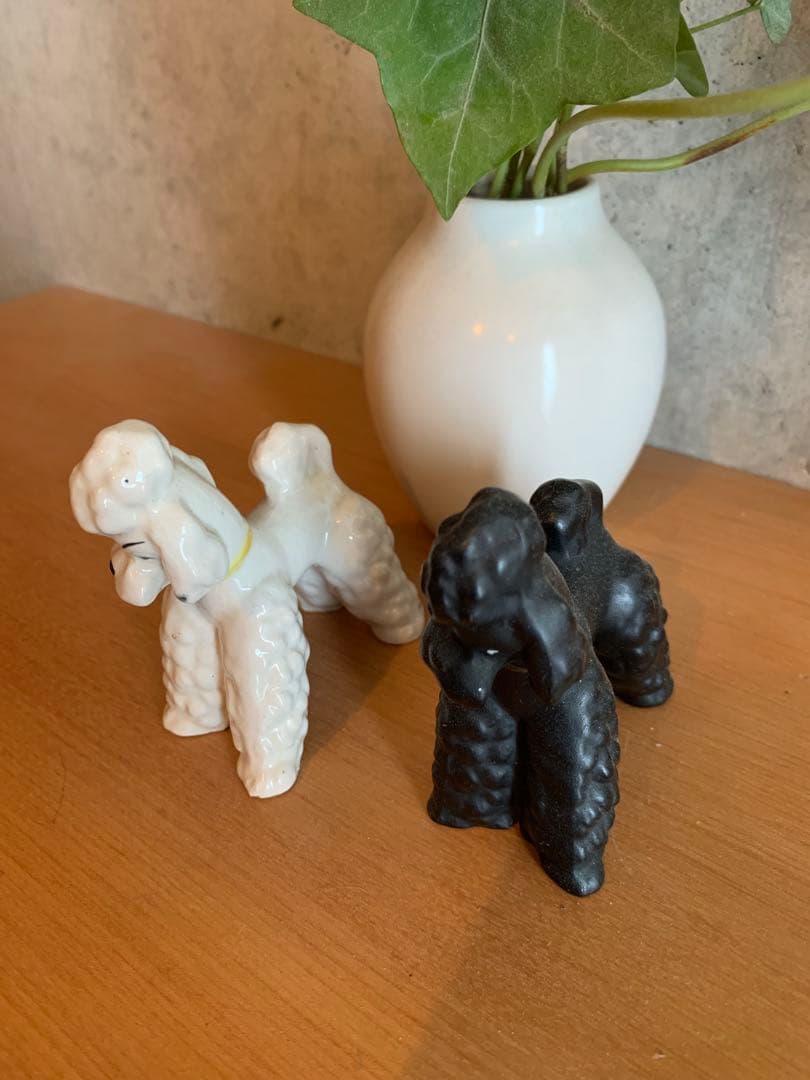 【アンティーク】プードルフィギュア 白黒セット 陶器製