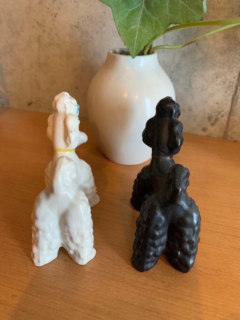 【アンティーク】プードルフィギュア 白黒セット 陶器製