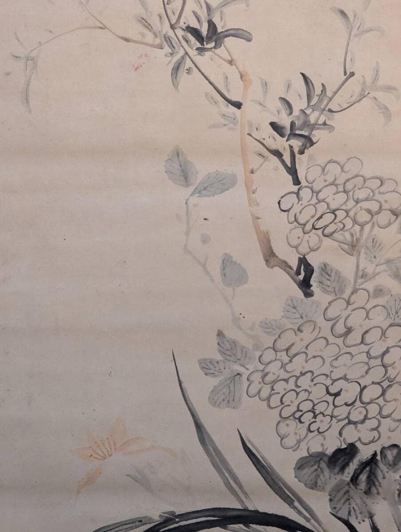 【真作】掛軸　花卉図　彩色花鳥掛軸　繊細な筆致と彩色の美　花鳥文人画　T16
