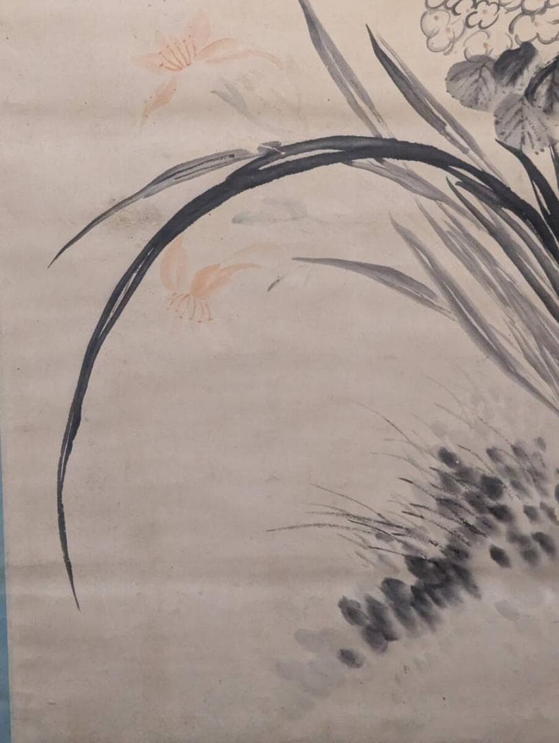 【真作】掛軸　花卉図　彩色花鳥掛軸　繊細な筆致と彩色の美　花鳥文人画　T16