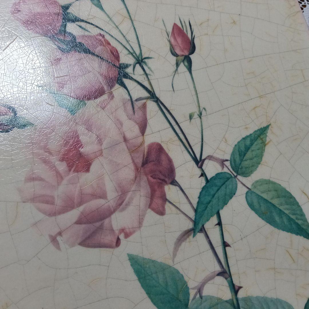 ♥ルドゥーテの薔薇　Rosa indica vulgaris　陶板風木製プレート