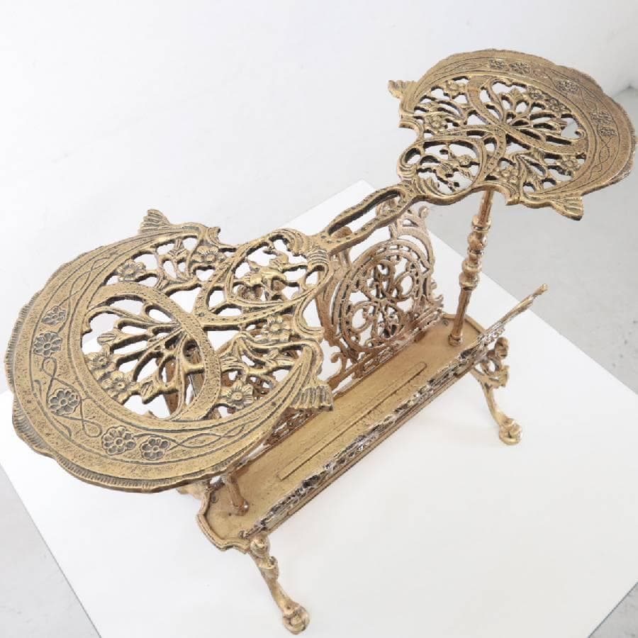 値下アンティーク マガジンラック マイナスネジ 真鍮製 ゴールド色 小テーブル付