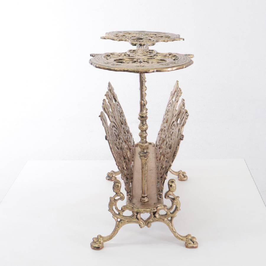 値下アンティーク マガジンラック マイナスネジ 真鍮製 ゴールド色 小テーブル付