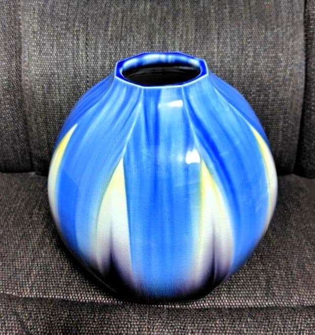 九谷焼　柴田博　高さ28cm　流彩面取　花入　釉彩