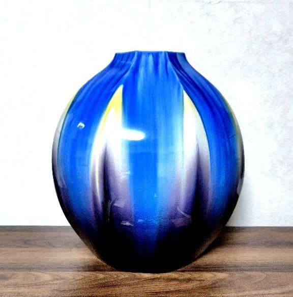 九谷焼　柴田博　高さ28cm　流彩面取　花入　釉彩