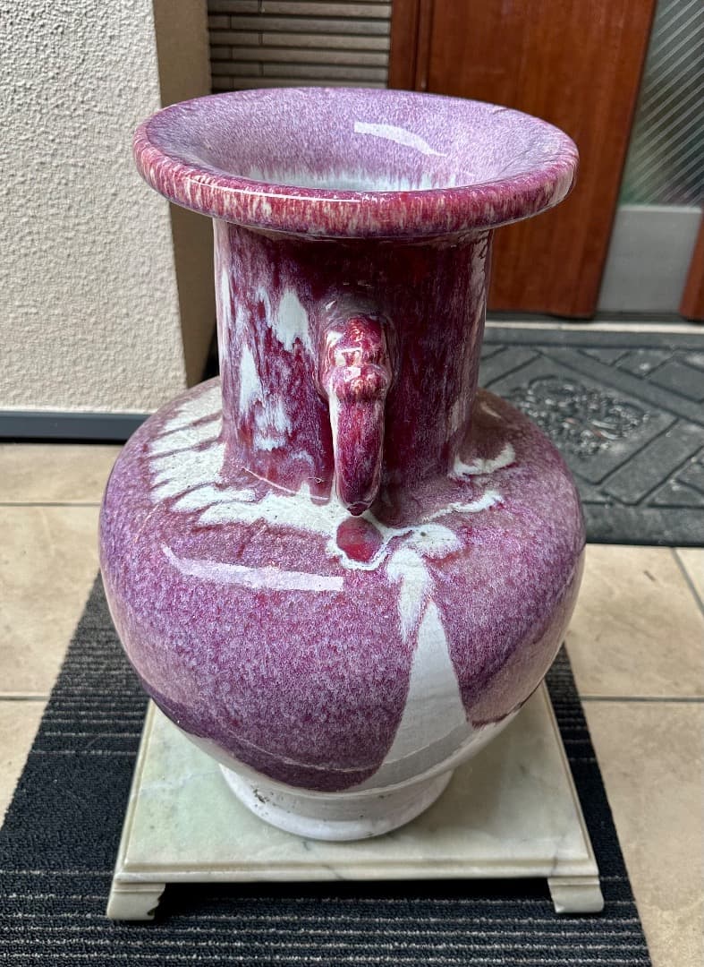 中国古董・ 色絵窯変釉 双耳大花瓶