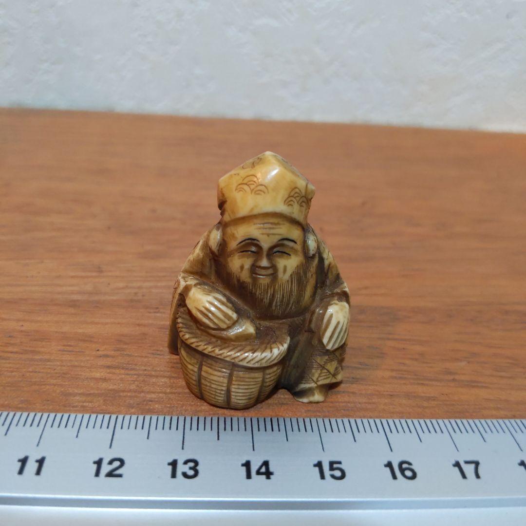 時代提物 七福神根付 天然素材 【寿老人】高さ約3.7cm 重さ約22ｇ縁起物
