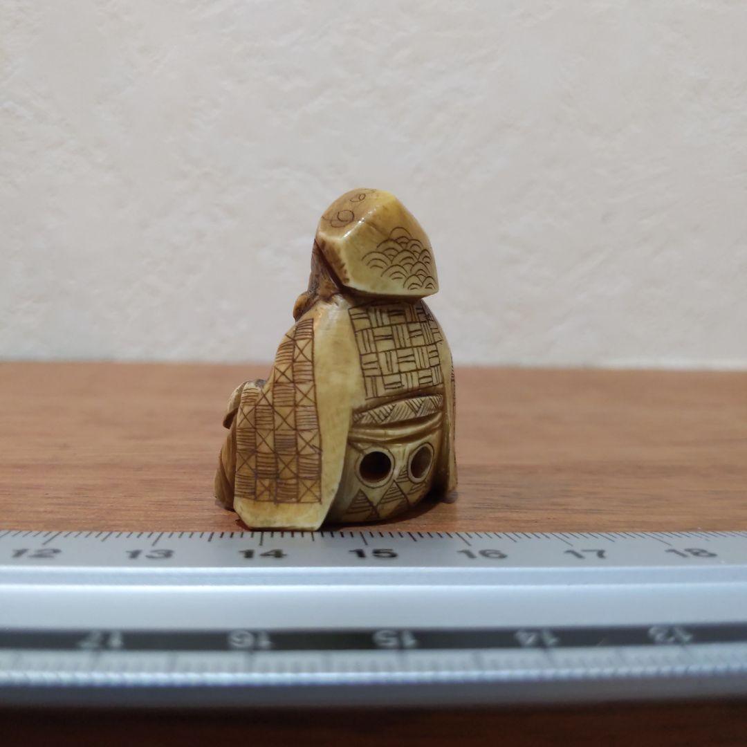 時代提物 七福神根付 天然素材 【寿老人】高さ約3.7cm 重さ約22ｇ縁起物