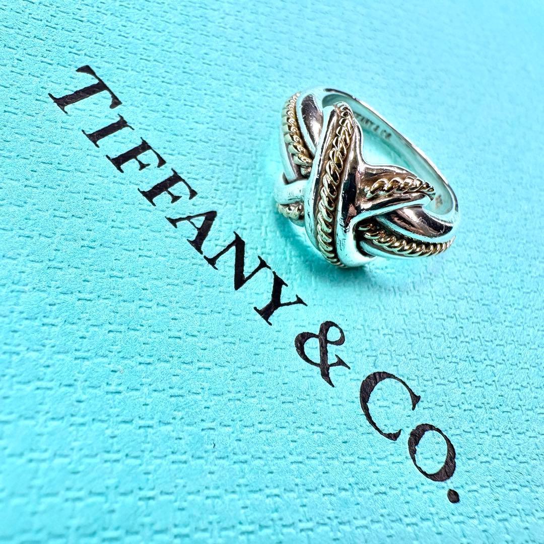 【美品】約11号 ティファニー シグネチャークロス Au750 SV925コンビ