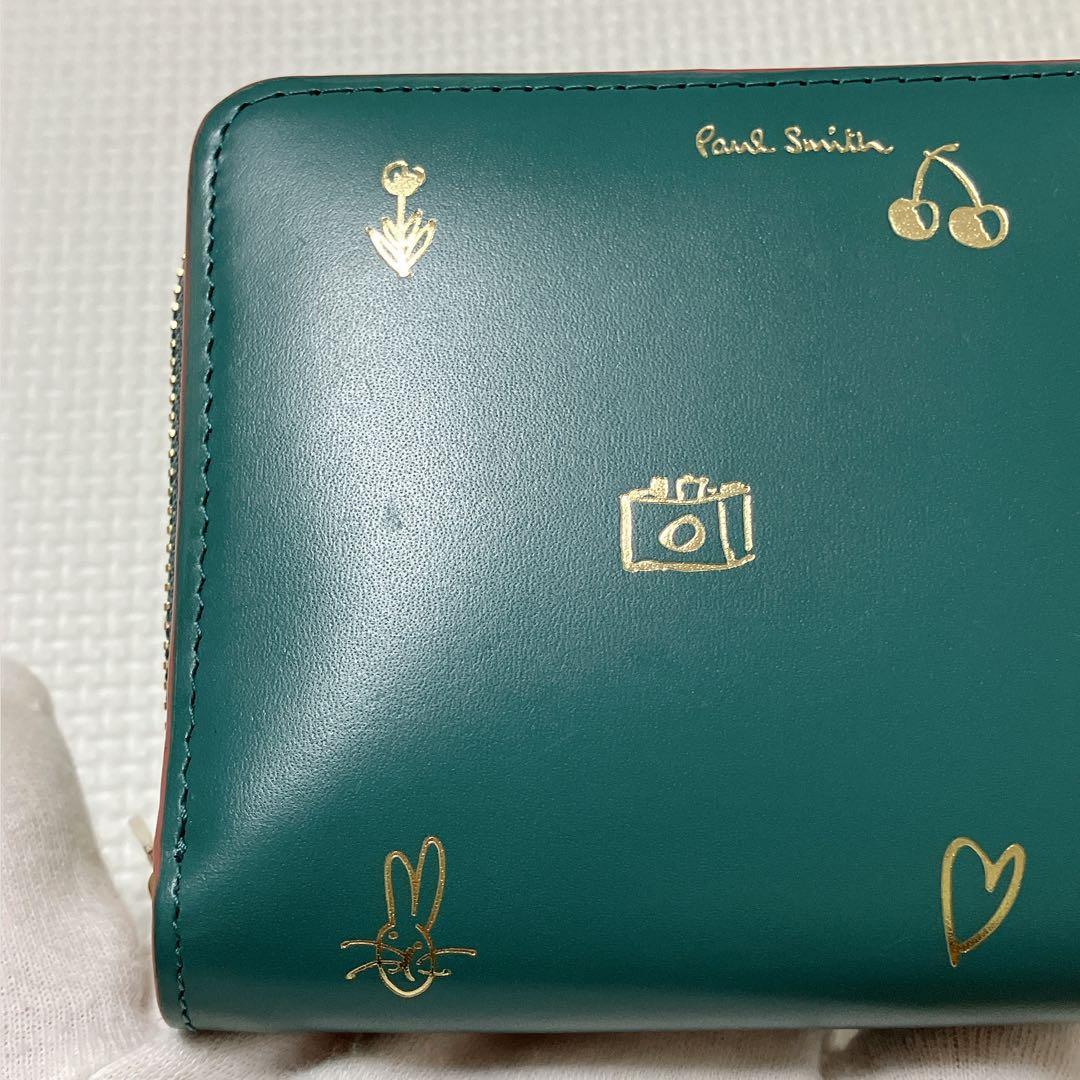 未使用PaulSmithミックスドゥードゥル レザー二つ折り財布　グリーン　緑