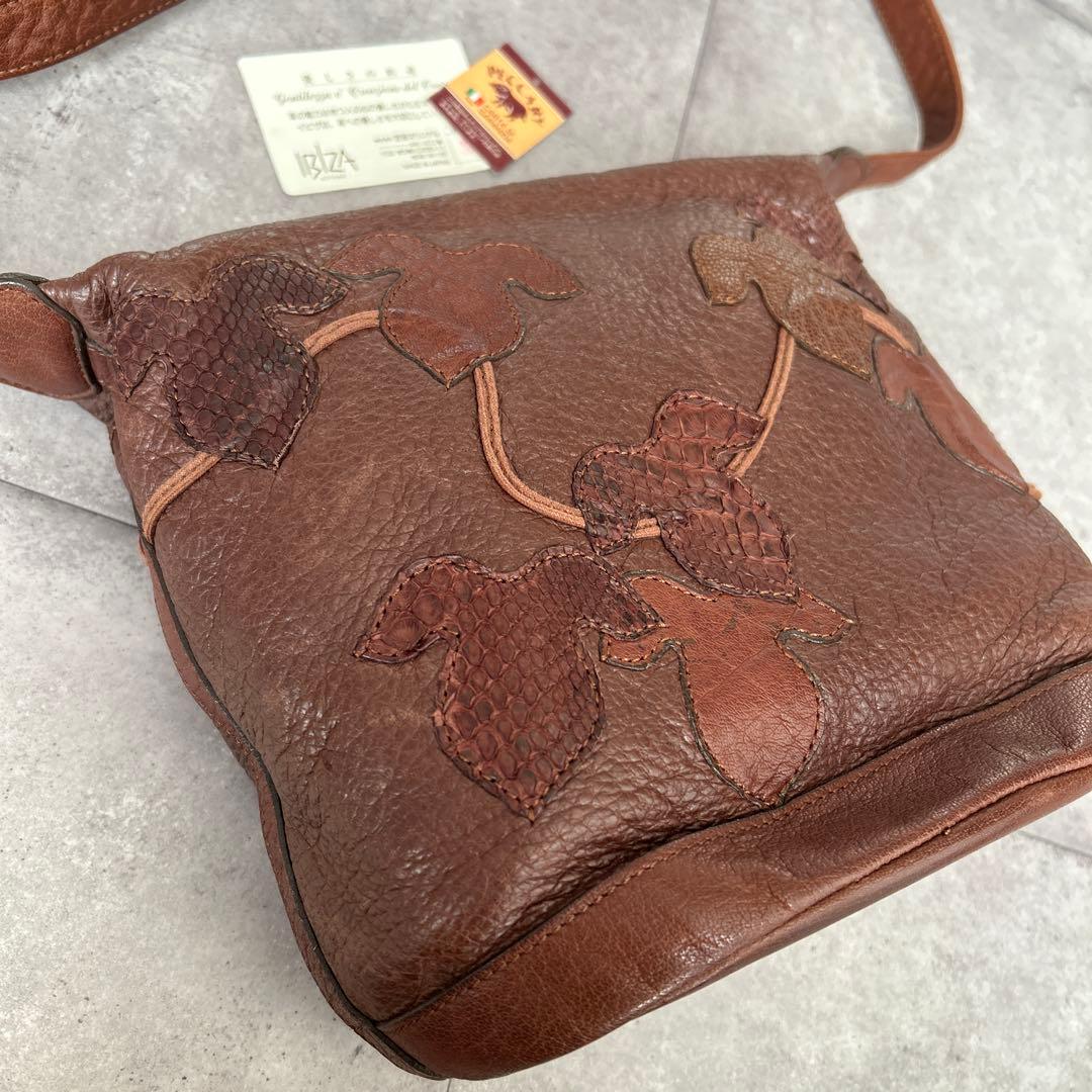 希少　IBIZA ペッカリー　パッチワーク　ショルダーバッグ　葉　本革