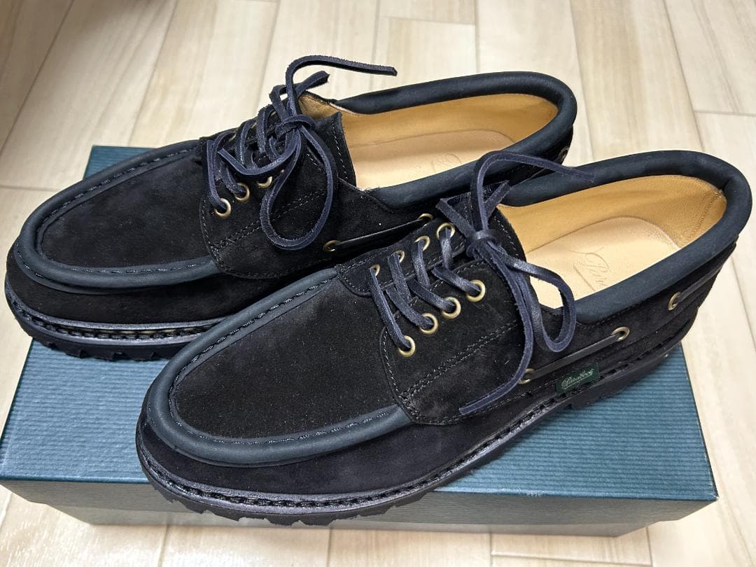 新品 パラブーツ CHIMEY 別注 シメイ スエード黒 6.5 25 モカシン