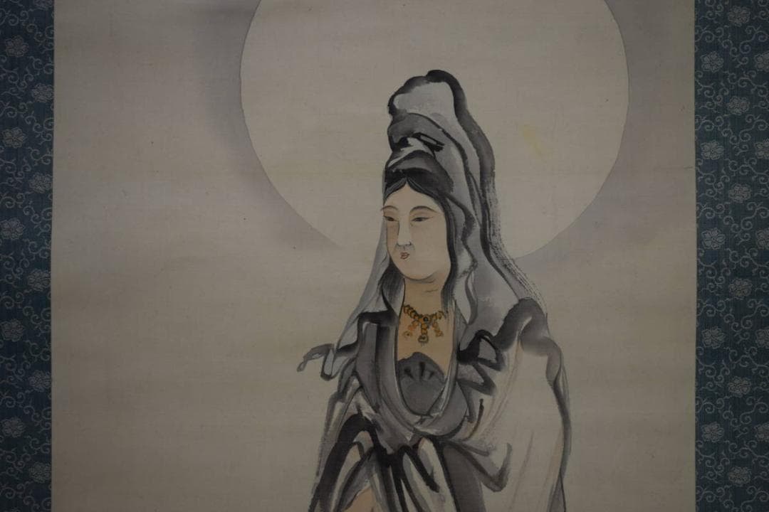 真作/石井金陵/魚観音像図/布袋屋掛軸HE-481