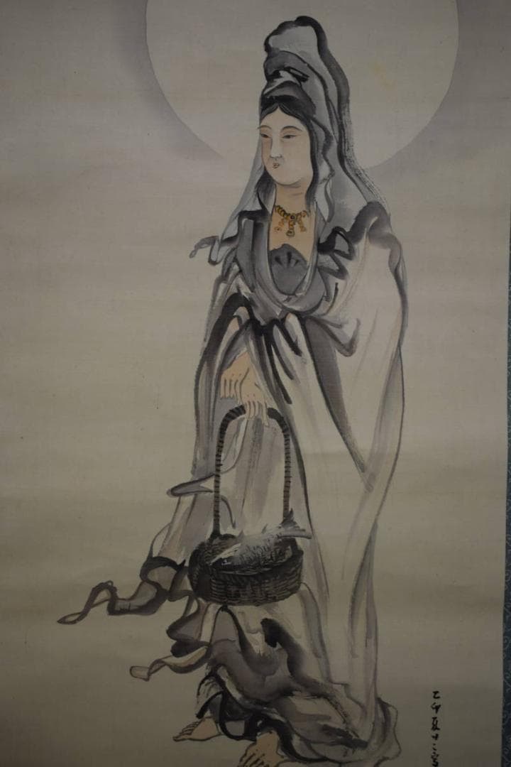 真作/石井金陵/魚観音像図/布袋屋掛軸HE-481