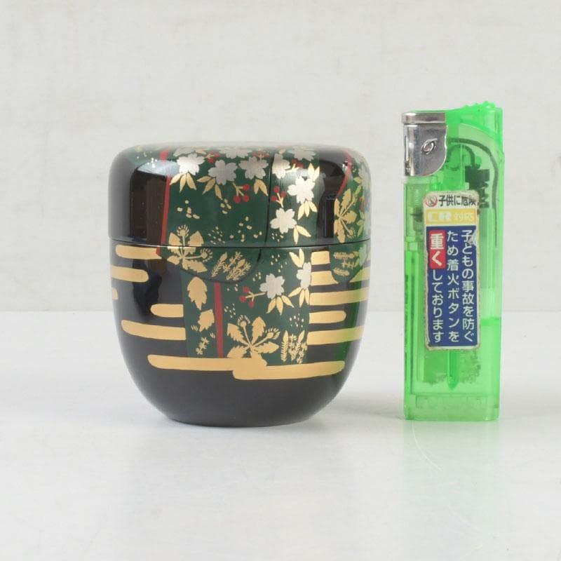 茶道具　加賀蒔絵師　岩倉利慶作　即中斎好写　誰袖蒔絵　中棗　共箱　V　9728