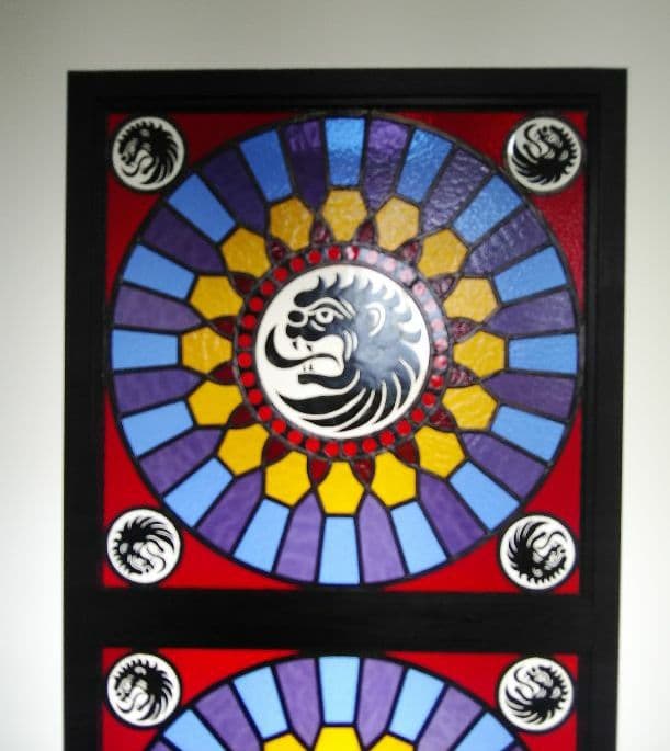 絵付け　ストーンヘンジ　ステンドグラスパネル　高さ約115cm幅約55cm