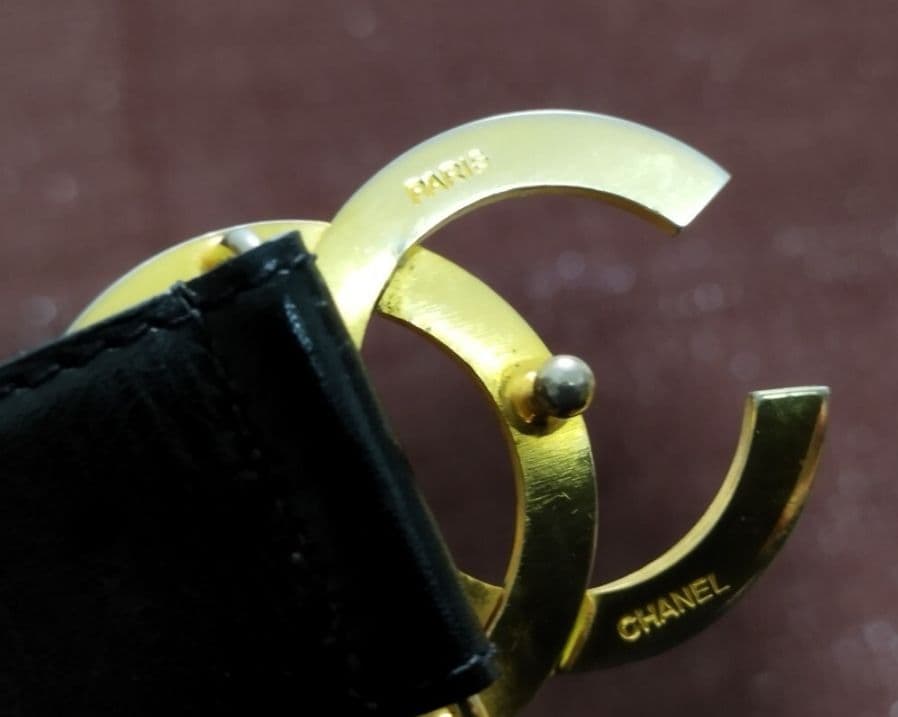 ●シャネル CHANEL ココバックル ヴィンテージ ベルト ブラック レザー