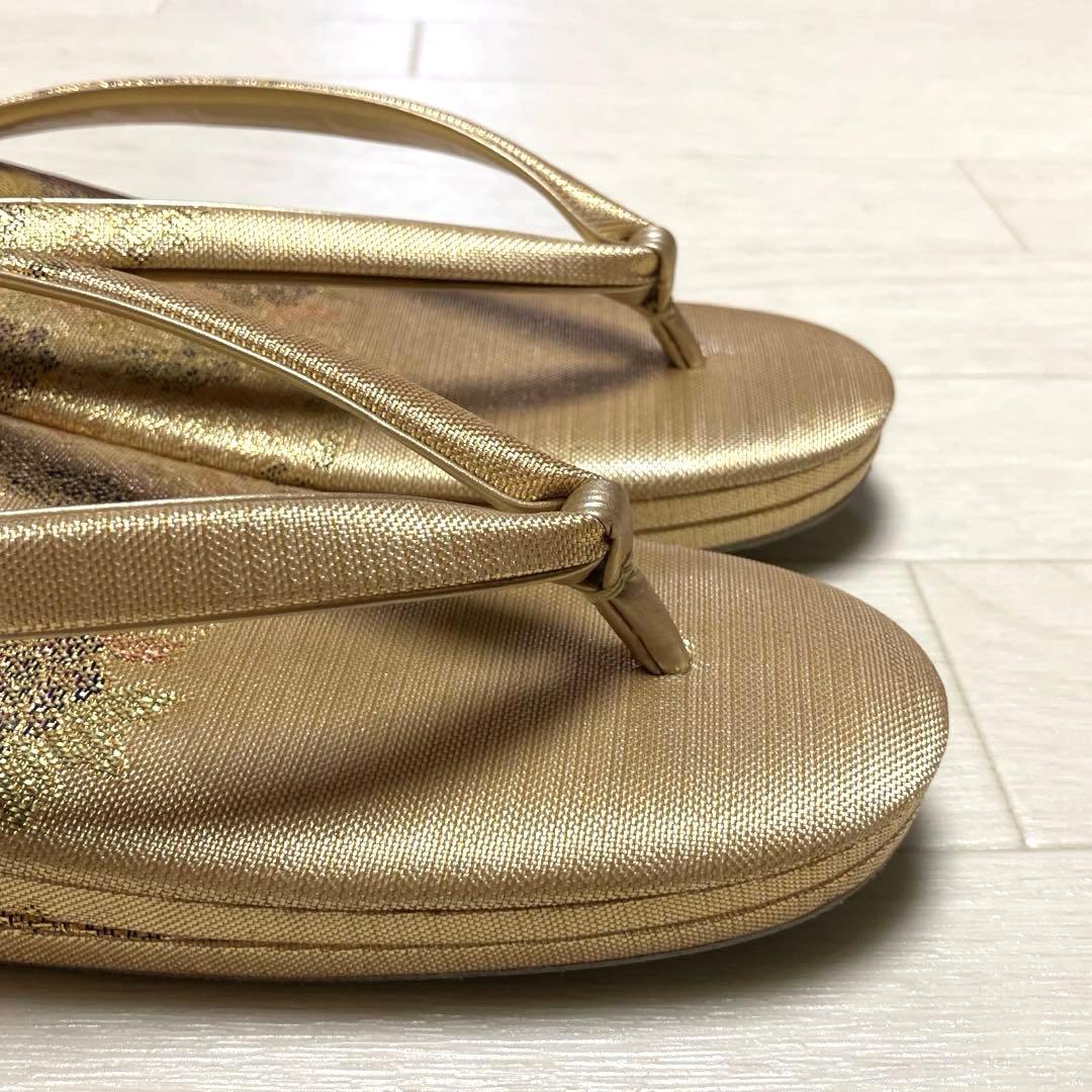 《美品》東京芝山　佐賀錦　草履バッグセット　ゴールド