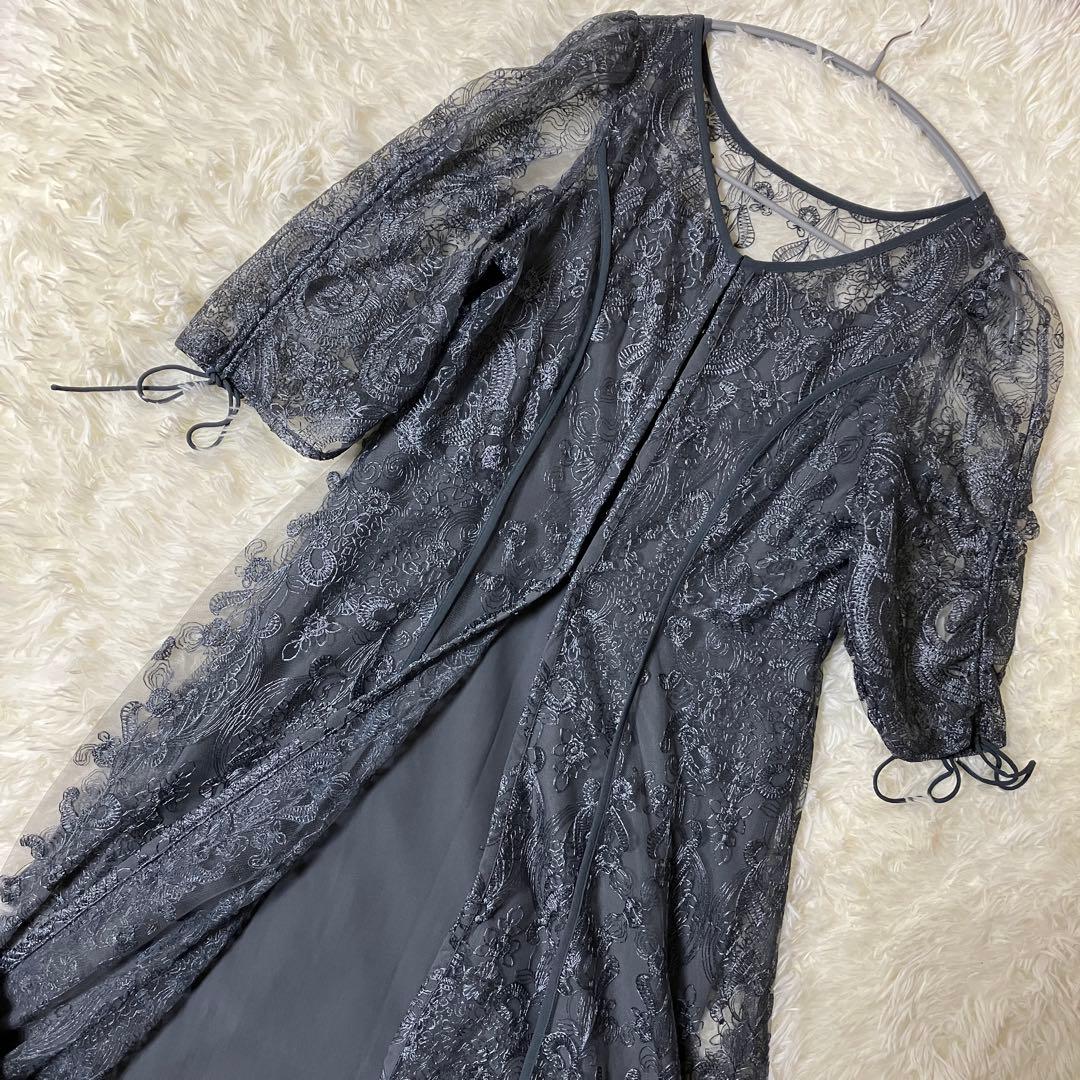 niana 刺繍 レース ロング カーデ キャミワンピ セットドレス 結婚式 M