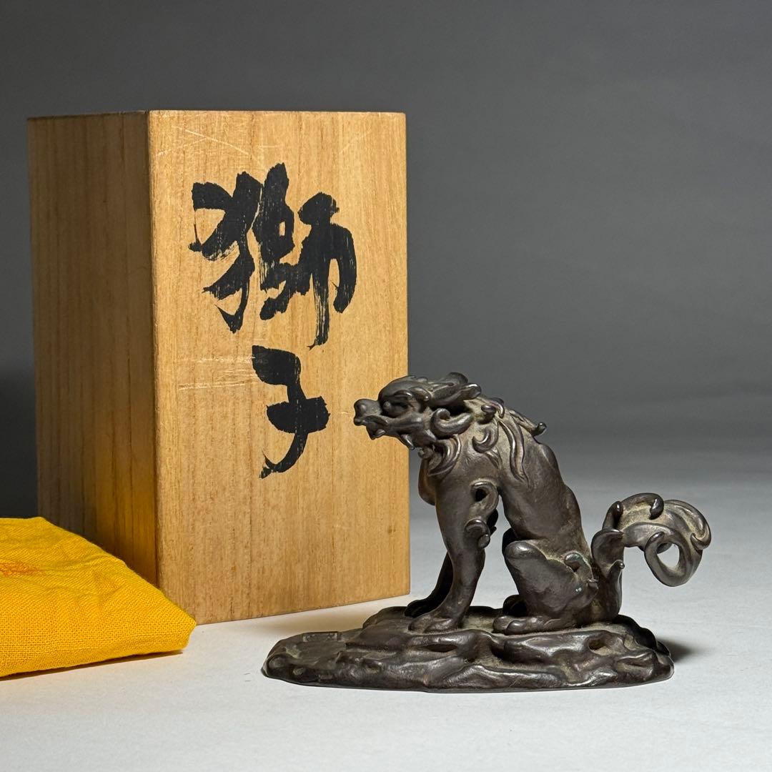◆ 銅獅子置物 【名取川雅司】作 斗鎮 文鎮 高岡銅器 ブロンズ 書道具 未使用