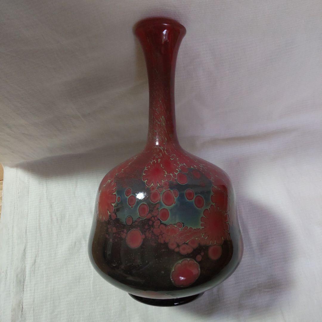 窯変硝子　花瓶　陶器の様な不思議な色ガラス　フラワーベース　炎宴