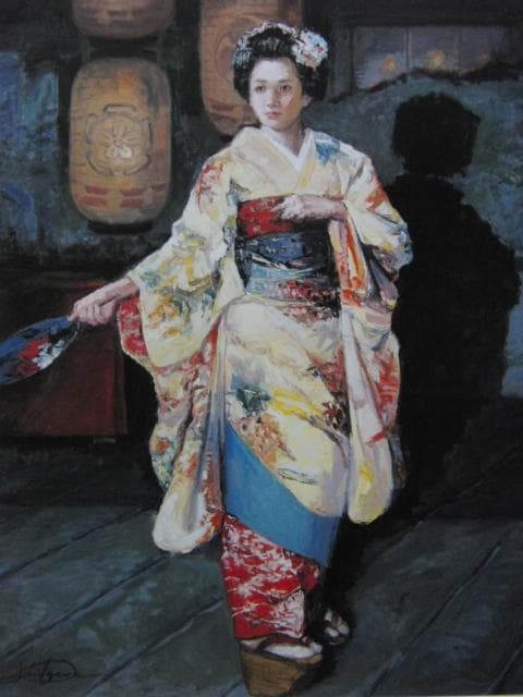 石川善一、【祗園の華】、希少な画集画、新品高級額・額装付、状態良好