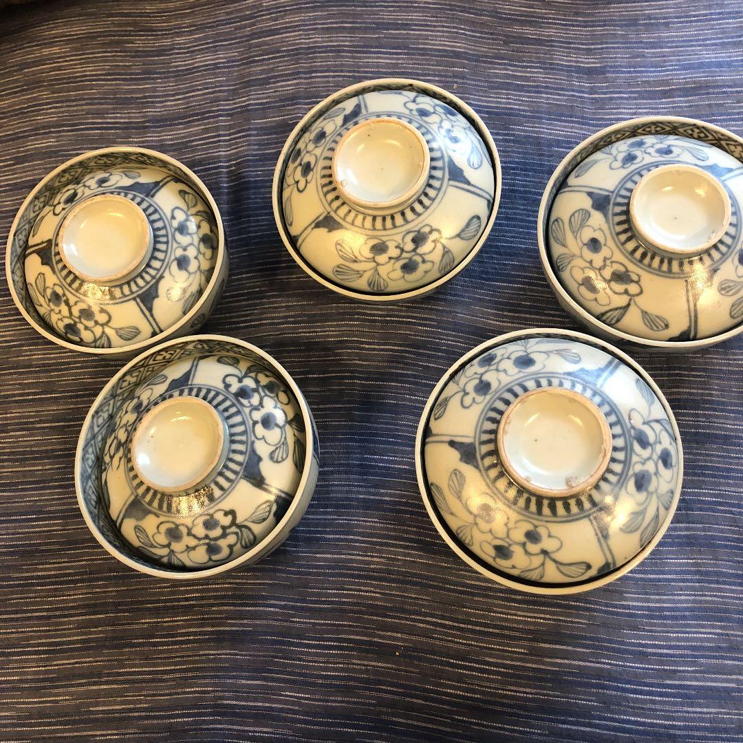 江戸後期時代染め付け茶碗蓋5個セット